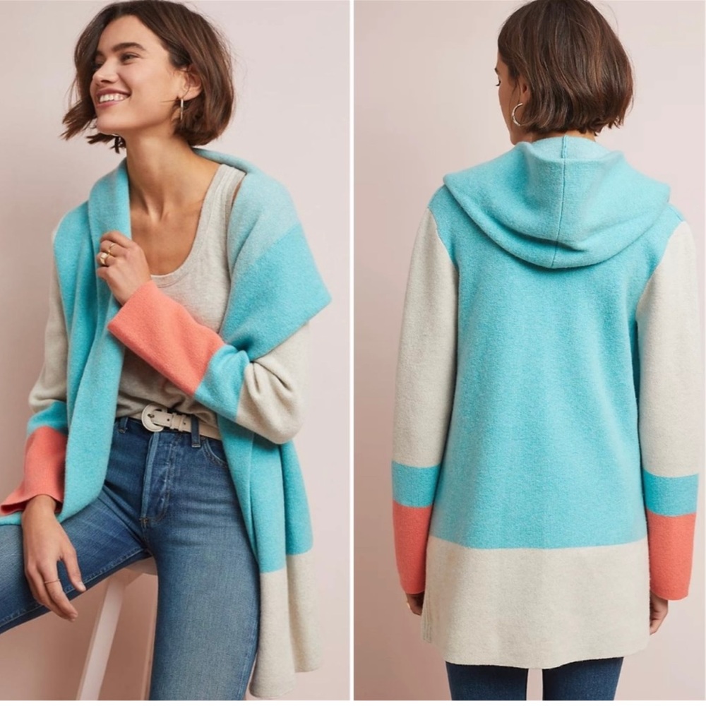 💖 Anthropologie | Field Flower Colorblock Hooded
Alpine Sweater Coat XS 💖